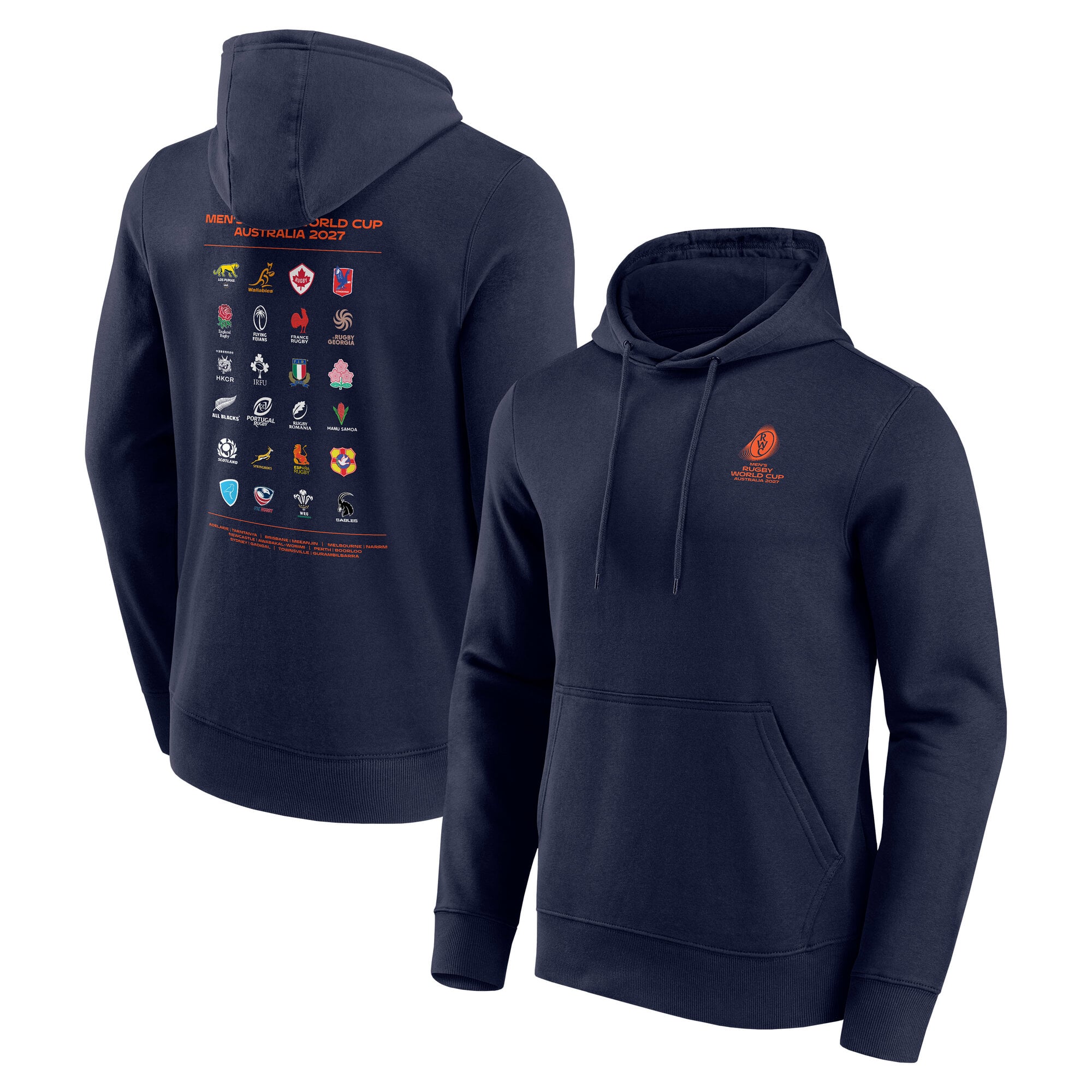 Felpa con cappuccio con grafica delle Federazioni della Coppa del Mondo di rugby 2027 - Blu navy