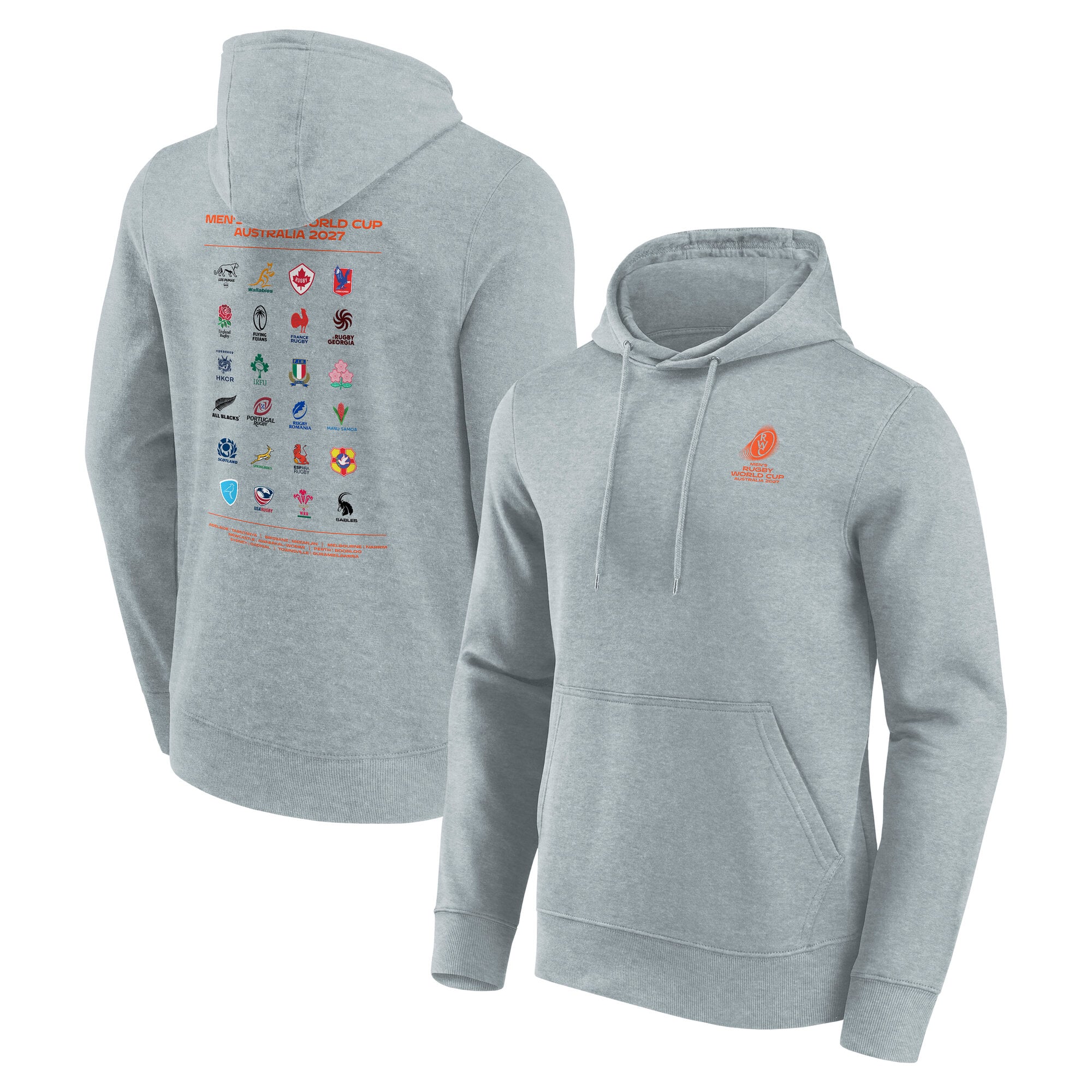 Felpa con cappuccio con grafica delle Federazioni della Coppa del Mondo di rugby 2027 - Grigio