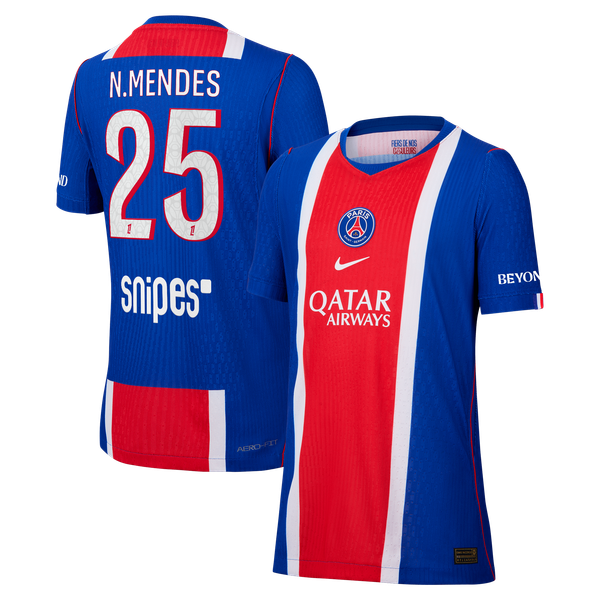 Maillot Domicile Match PSG Nike Aero-FIT 26/27 - Enfant avec flocage N.Mendes 25