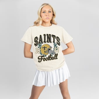 Women's Gameday Couture Natural New Orleans Saints Raised on Victory T-Shirt