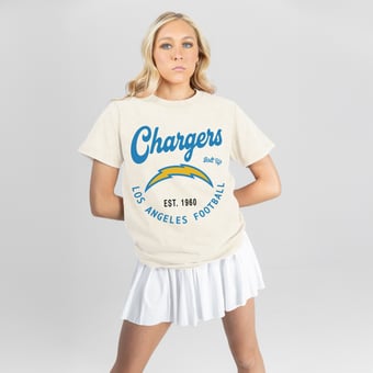 Women's Gameday Couture Natural Los Angeles Chargers You Know Our Name T-Shirt