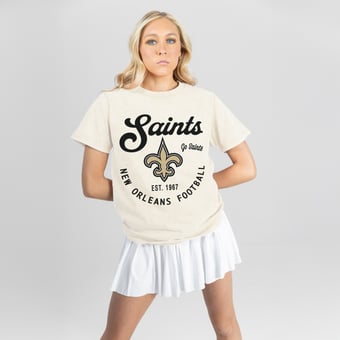 Women's Gameday Couture Natural New Orleans Saints You Know Our Name T-Shirt