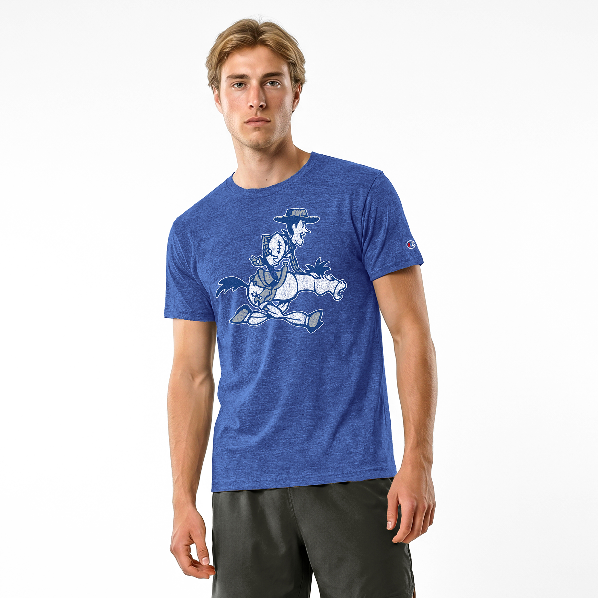 Men's Disney x Champion Royal Dallas Cowboys Woody Tri-Blend T-Shirt
