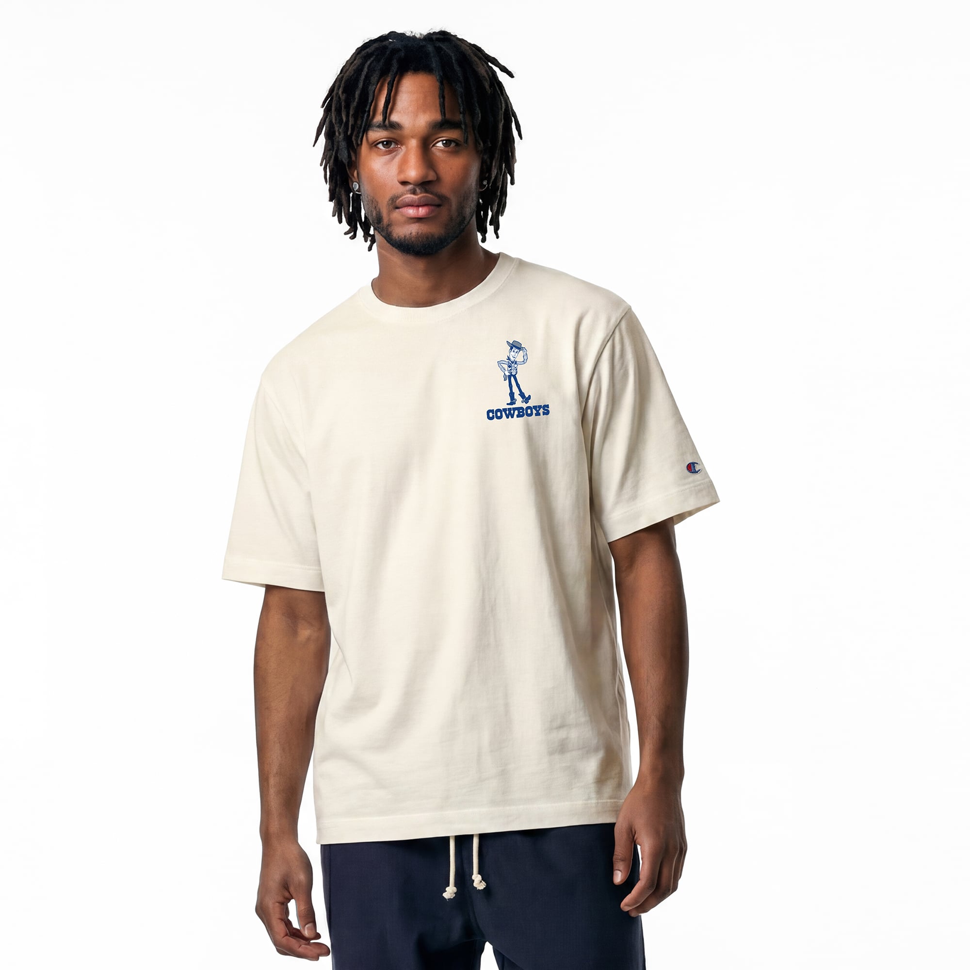 Men's Disney x Champion Cream Dallas Cowboys Woody Heavyweight T-Shirt