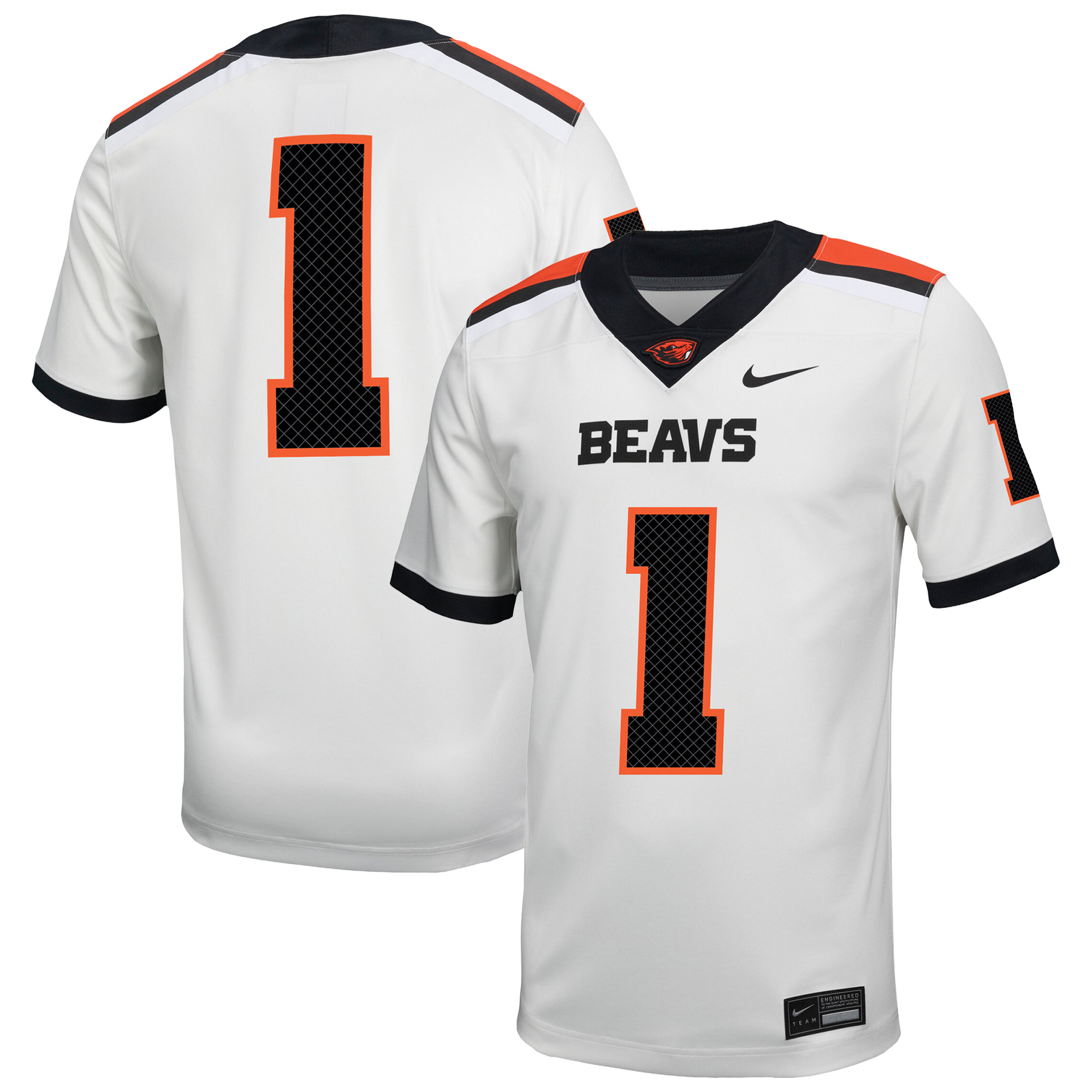 Men’s Nike #1 White Oregon State Beavers Road Replica Football Jersey