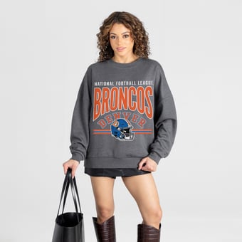 Women's Gameday Couture Charcoal Denver Broncos Kickoff Classic Oversized Premium Drop Shoulder Sweatshirt