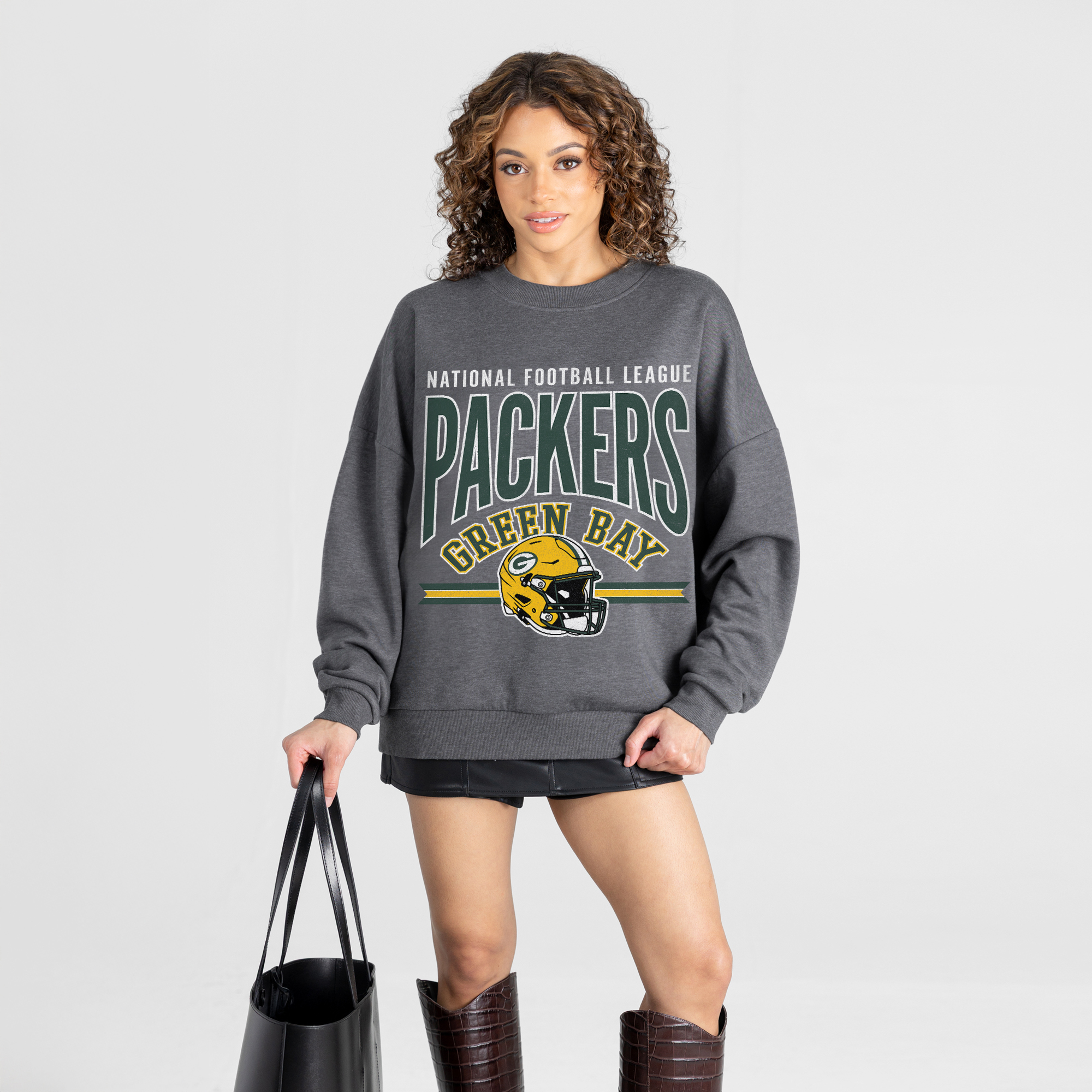 Gameday Couture Women's Charcoal Green Bay Packers Kickoff Classic Oversized Premium Drop Shoulder Sweatshirt - Charcoal