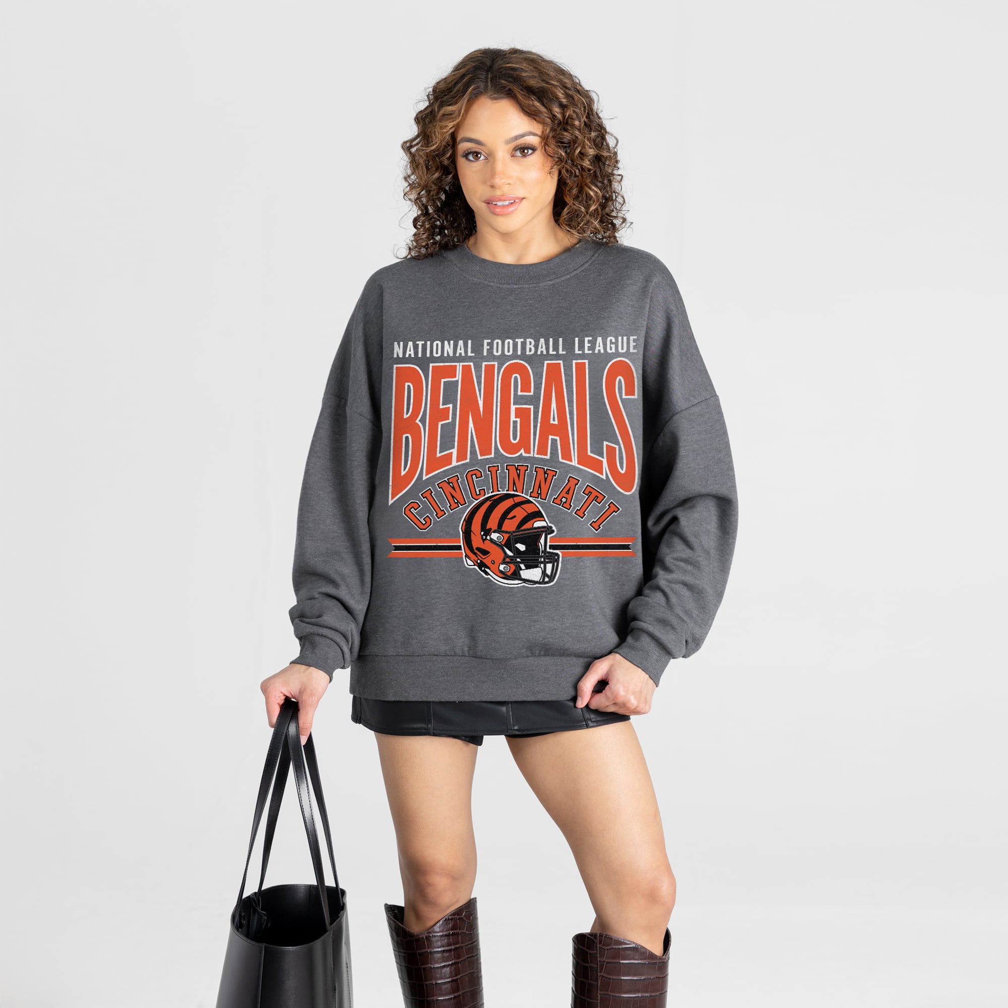 Women’s Gameday Couture Charcoal Cincinnati Bengals Kickoff Classic Oversized Premium Drop Shoulder Sweatshirt