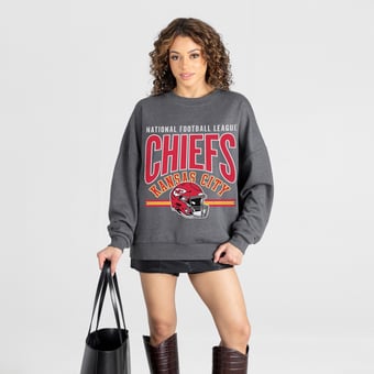 Women's Gameday Couture Charcoal Kansas City Chiefs Kickoff Classic Oversized Premium Drop Shoulder Sweatshirt