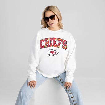 Women's Gameday Couture White Kansas City Chiefs Sweet Play Oversized Premium Drop Shoulder Sweatshirt