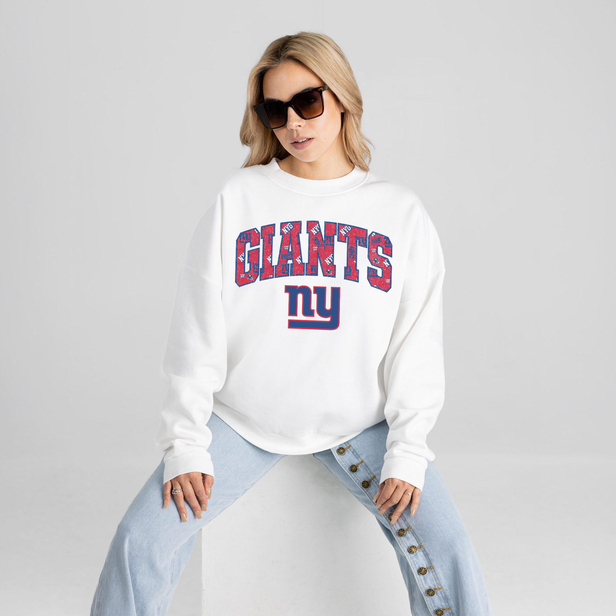 Women's Gameday Couture White New York Giants Sweet Play Oversized Premium Drop Shoulder Sweatshirt