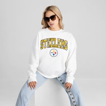 Women's Gameday Couture White Pittsburgh Steelers Sweet Play Oversized Premium Drop Shoulder Sweatshirt