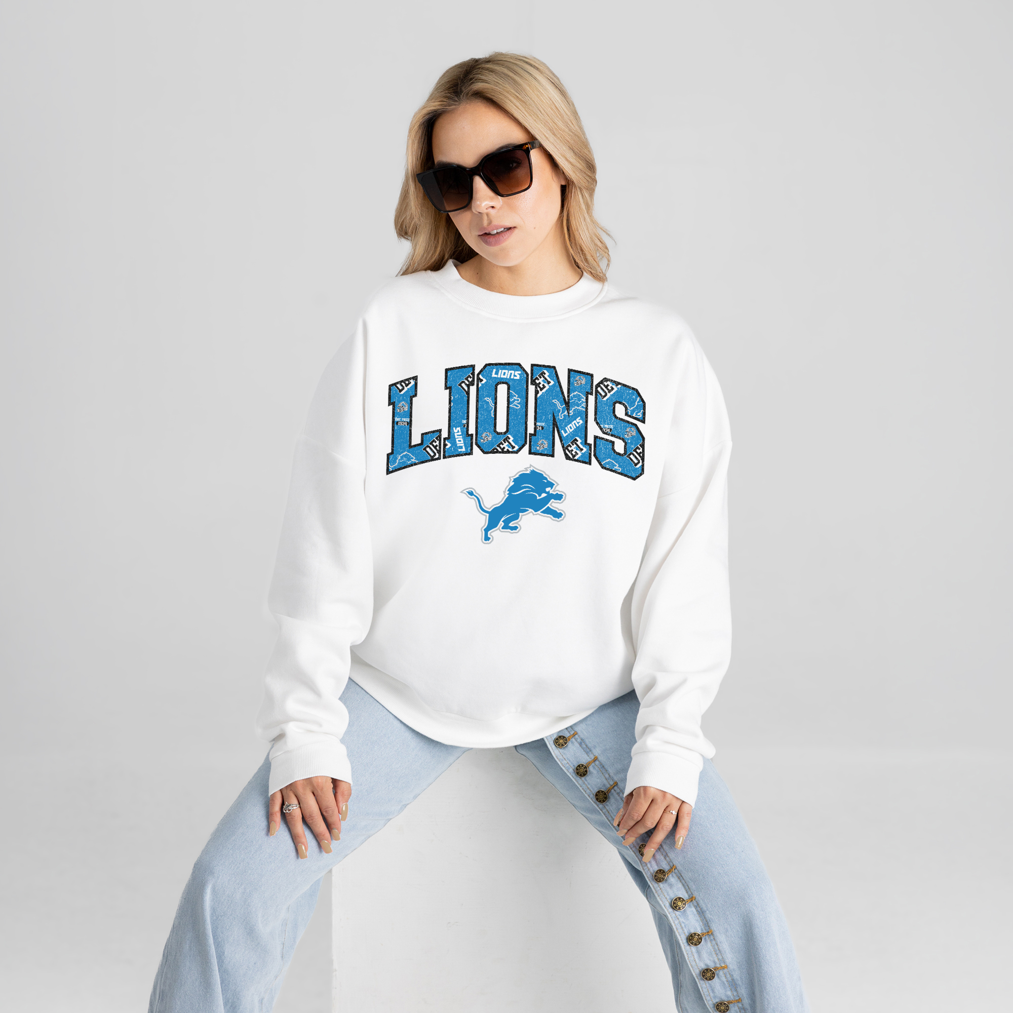 Women's Gameday Couture White Detroit Lions Sweet Play Oversized Premium Drop Shoulder Sweatshirt