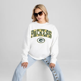 Women's Gameday Couture White Green Bay Packers Sweet Play Oversized Premium Drop Shoulder Sweatshirt