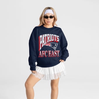 Women's Gameday Couture Navy New England Patriots Main Character Oversized Premium Drop Shoulder Sweatshirt