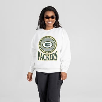 Women's Gameday Couture White Green Bay Packers Endzone Oversized Premium Drop Shoulder Sweatshirt