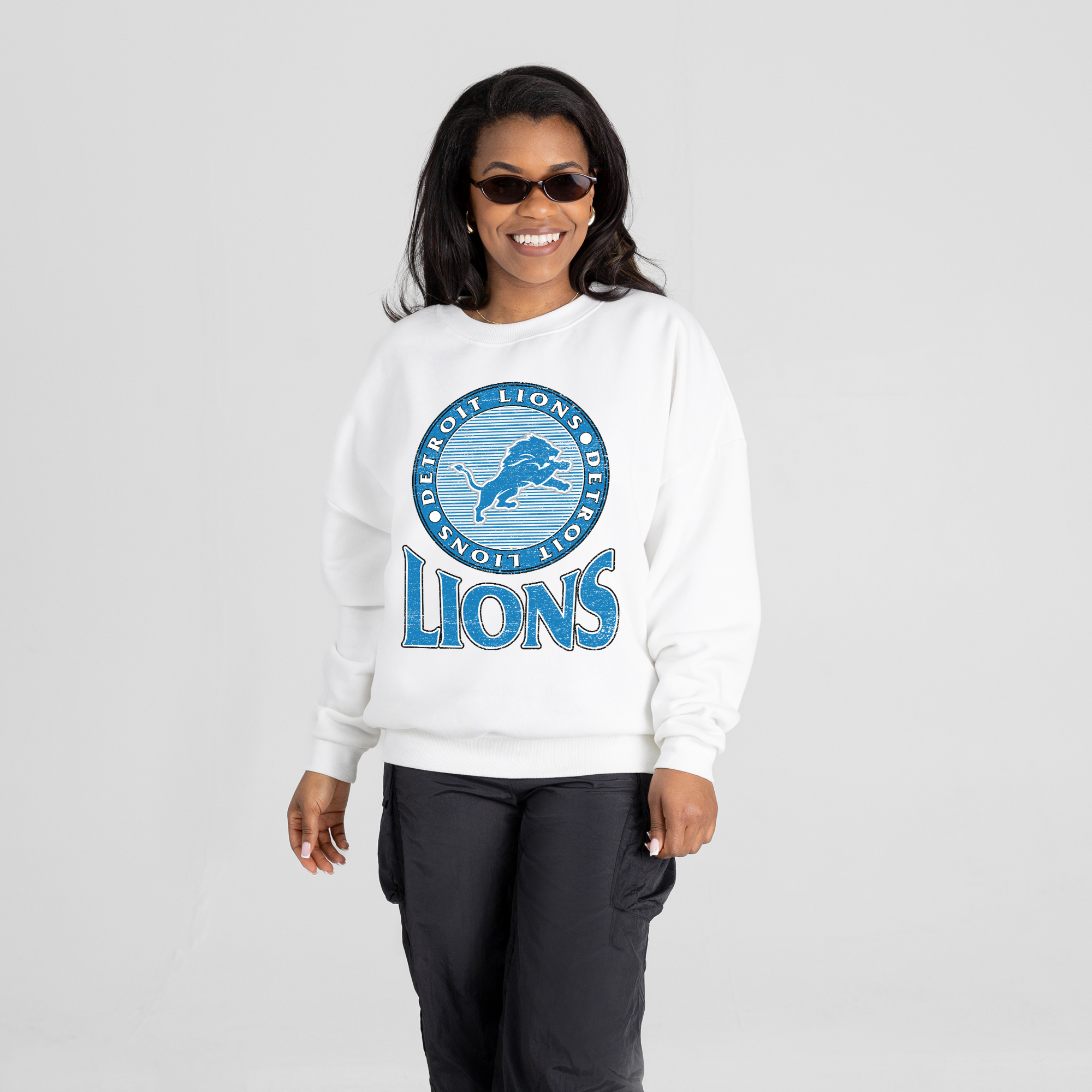 Women's Gameday Couture White Detroit Lions Endzone Oversized Premium Drop Shoulder Sweatshirt