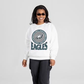Women's Gameday Couture White Philadelphia Eagles Endzone Oversized Premium Drop Shoulder Sweatshirt