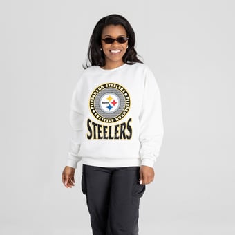 Women's Gameday Couture White Pittsburgh Steelers Endzone Oversized Premium Drop Shoulder Sweatshirt