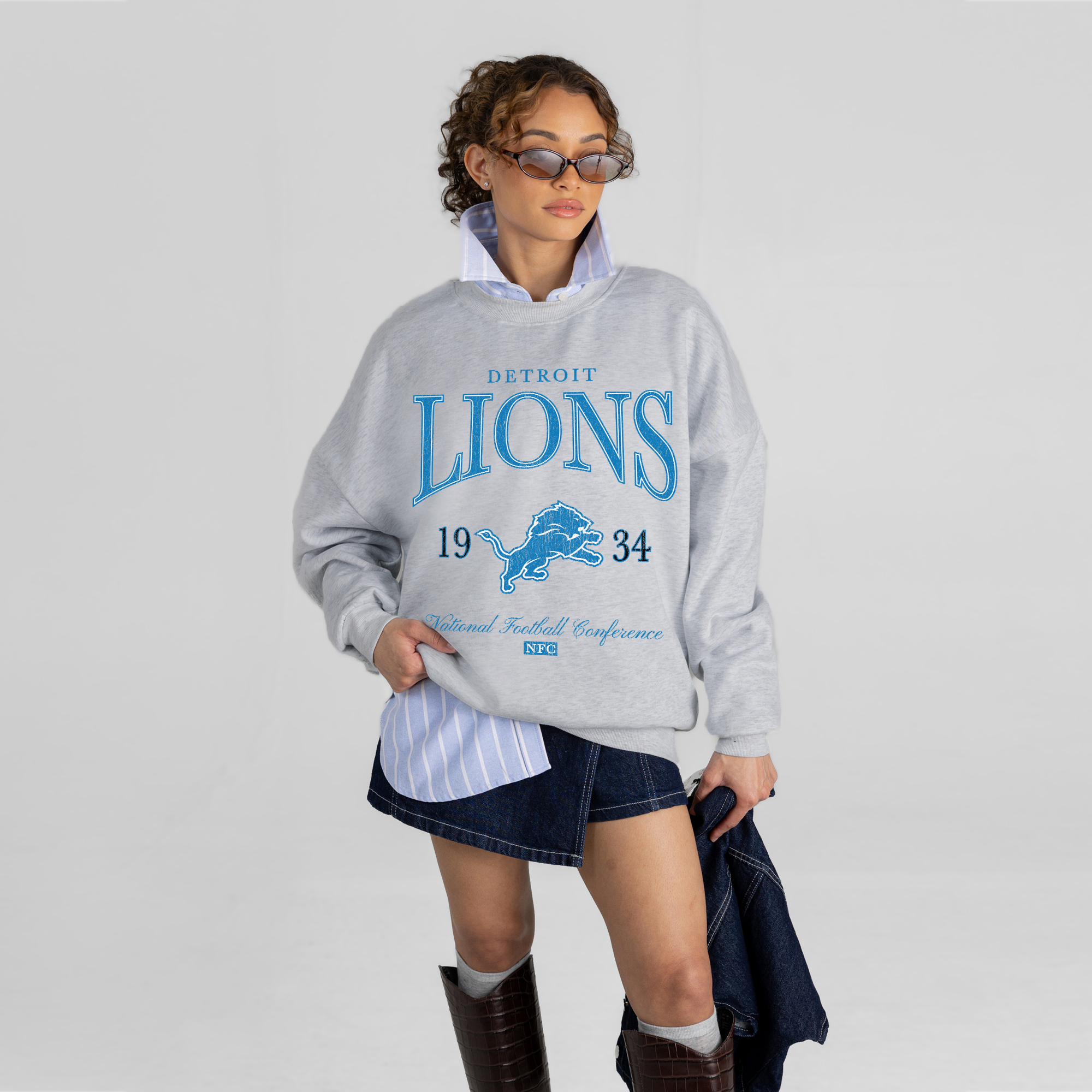 Women's Gameday Couture Ash Detroit Lions Instant Classic Oversized Premium Drop Shoulder Sweatshirt