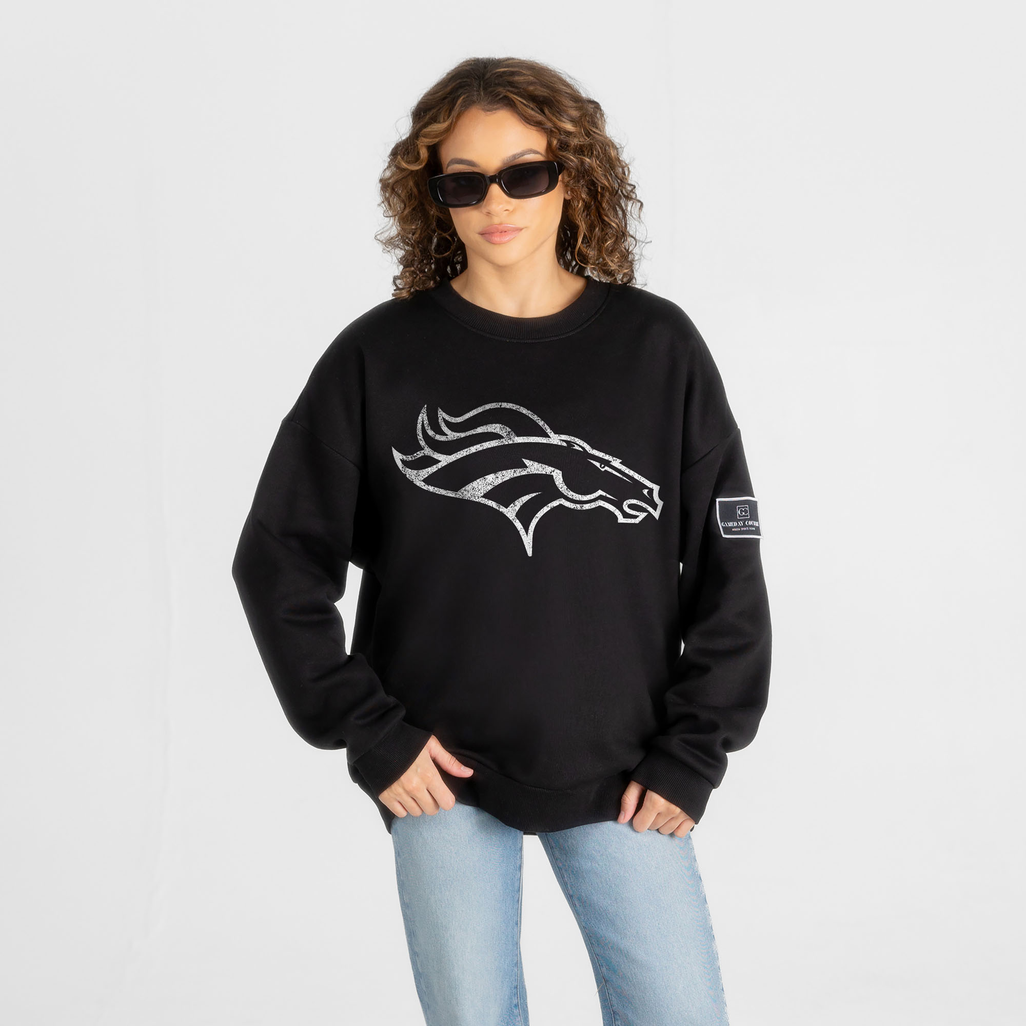 Gameday Couture Women's Black Denver Broncos Bold Move Black Label Premium Drop Shoulder Sweatshirt - Black