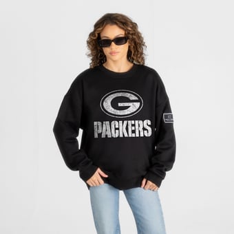 Women's Gameday Couture Black Green Bay Packers Bold Move Black Label Premium Drop Shoulder Sweatshirt