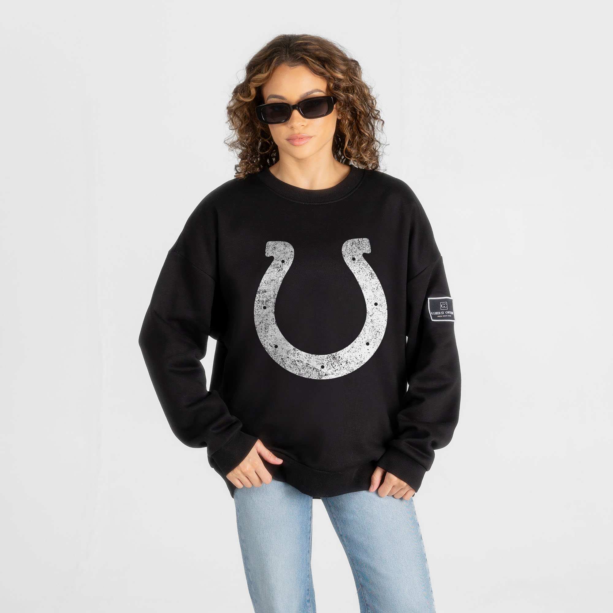 Women's Gameday Couture Black Indianapolis Colts Bold Move Black Label Premium Drop Shoulder Sweatshirt