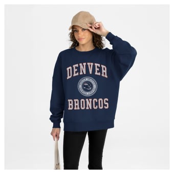 Women's Gameday Couture Navy Denver Broncos Prime Play Oversized Premium Drop Shoulder Sweatshirt