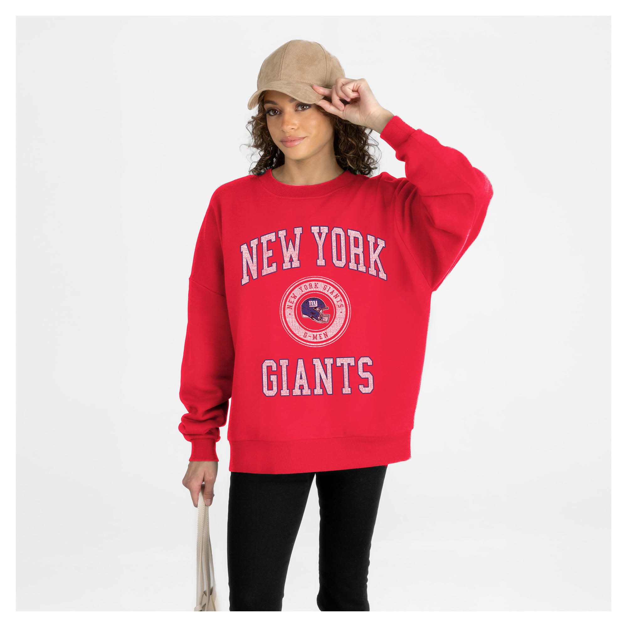 Women’s Gameday Couture Red New York Giants Prime Play Oversized Premium Drop Shoulder Sweatshirt