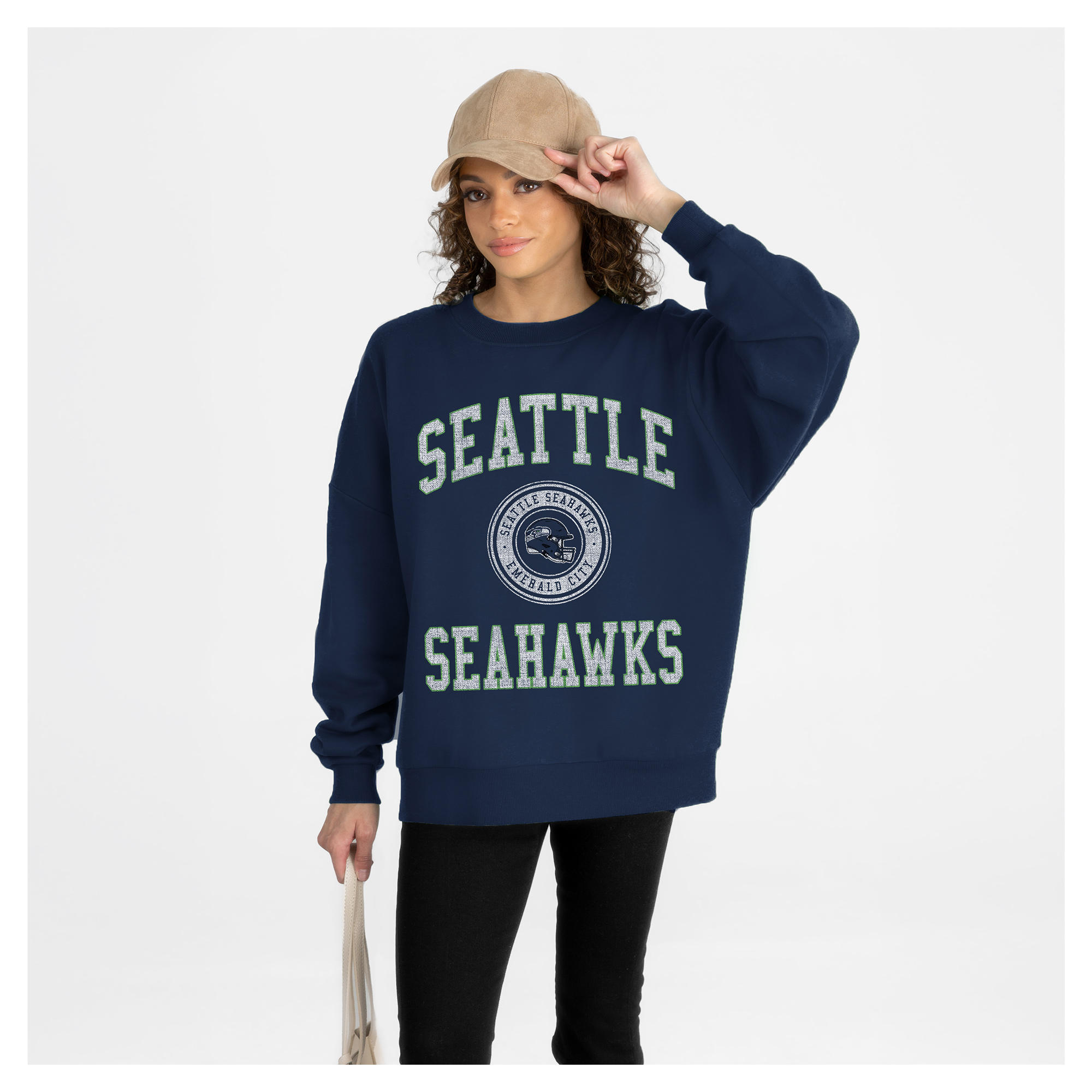 Women's Gameday Couture College Navy Seattle Seahawks Prime Play Oversized Premium Drop Shoulder Sweatshirt