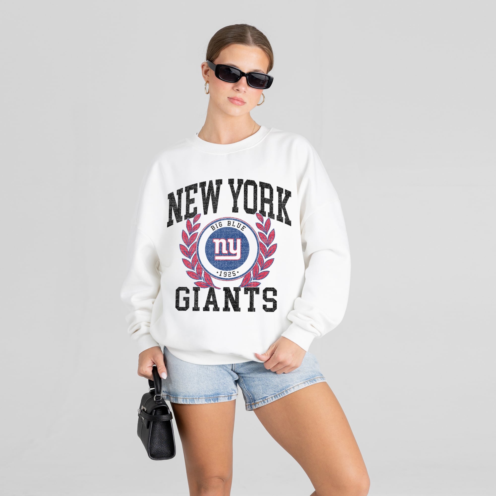 Women’s Gameday Couture White New York Giants Gold Standard Oversized Premium Drop Shoulder Sweatshirt