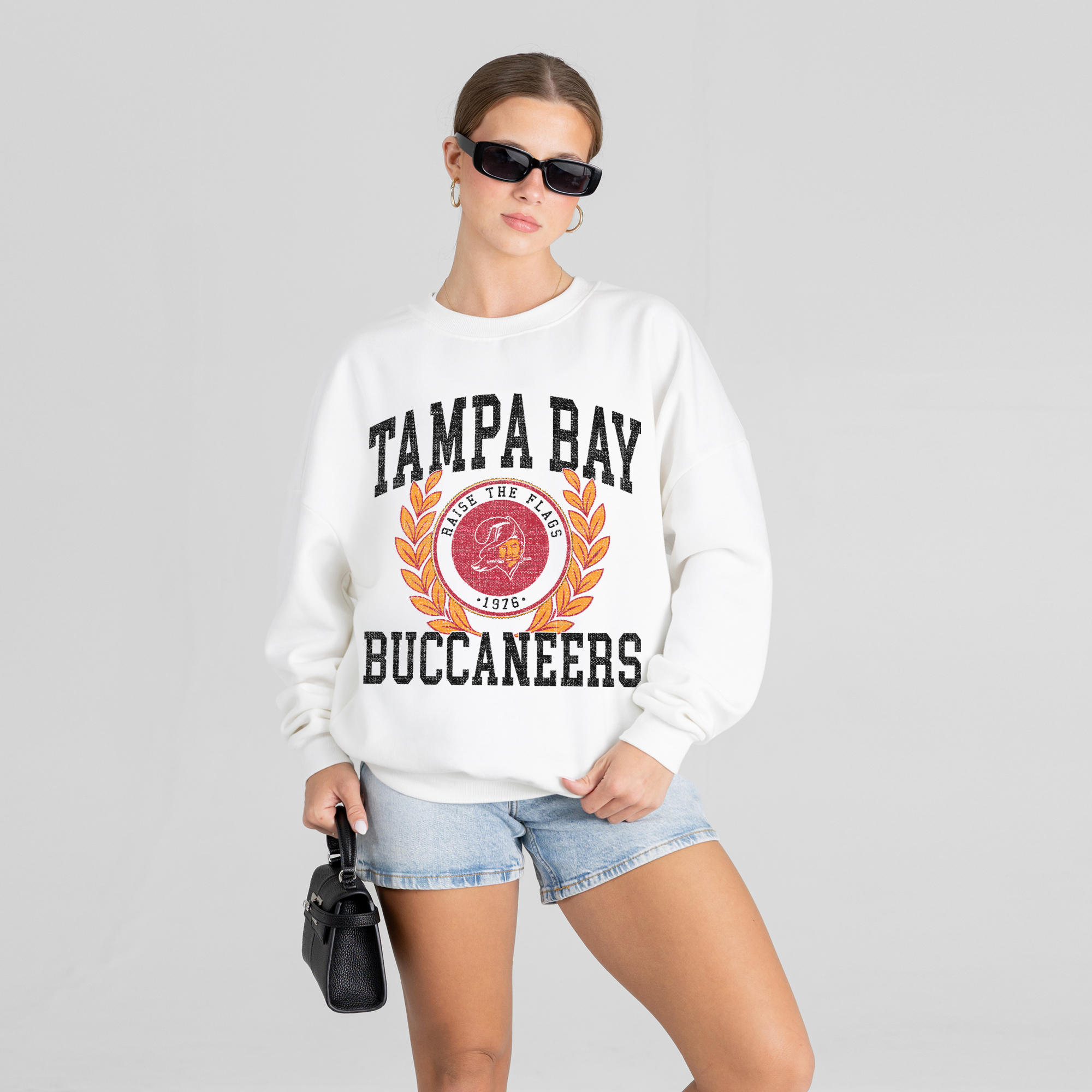 Women's Gameday Couture White Tampa Bay Buccaneers Gold Standard Oversized Premium Drop Shoulder Sweatshirt