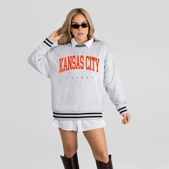 Women's Gameday Couture Ash Kansas City Chiefs Oversized Easy Energy Ringer Stripe Sweatshirt