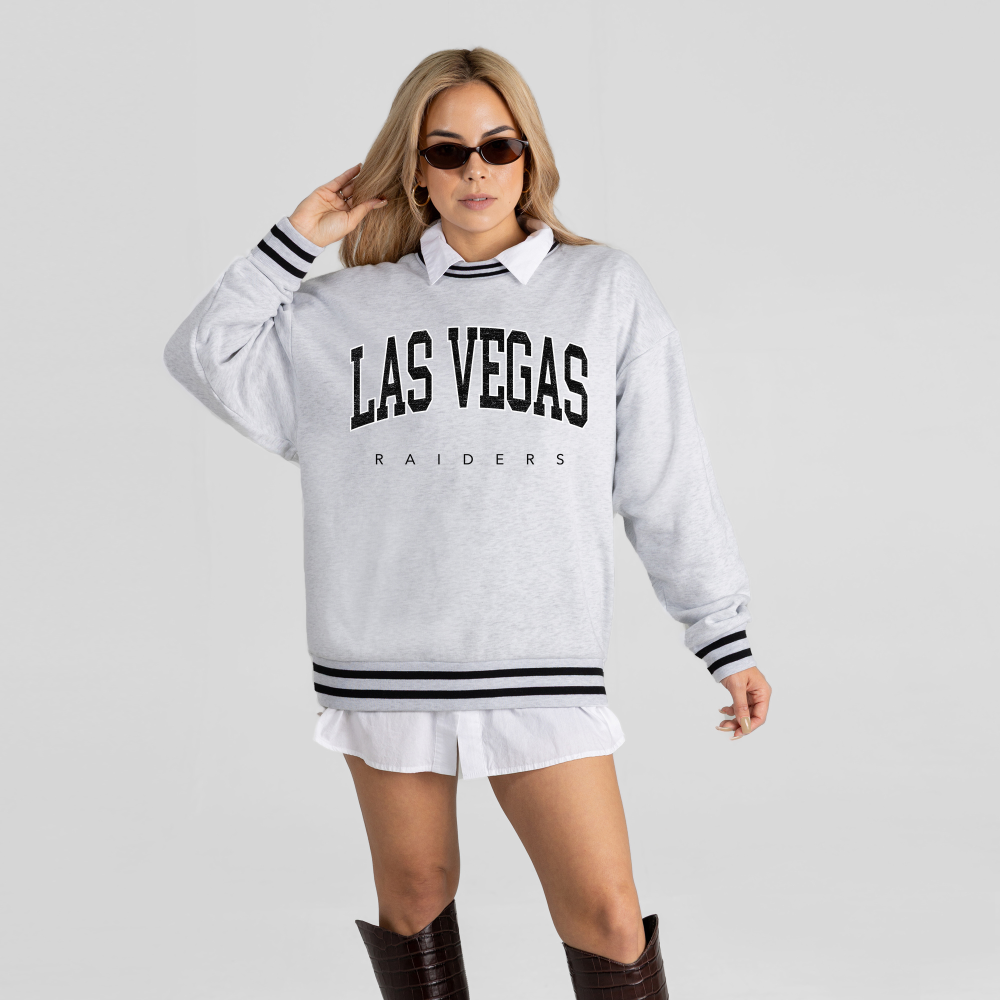 Gameday Couture Women's Ash Las Vegas Raiders Oversized Easy Energy Ringer Stripe Sweatshirt - Ash