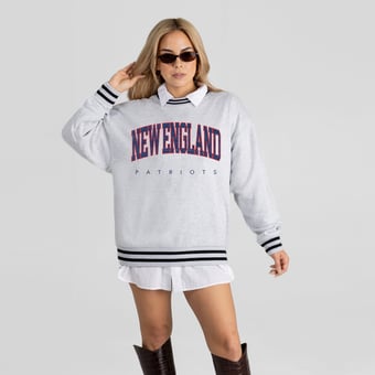 Women's Gameday Couture Ash New England Patriots Oversized Easy Energy Ringer Stripe Sweatshirt