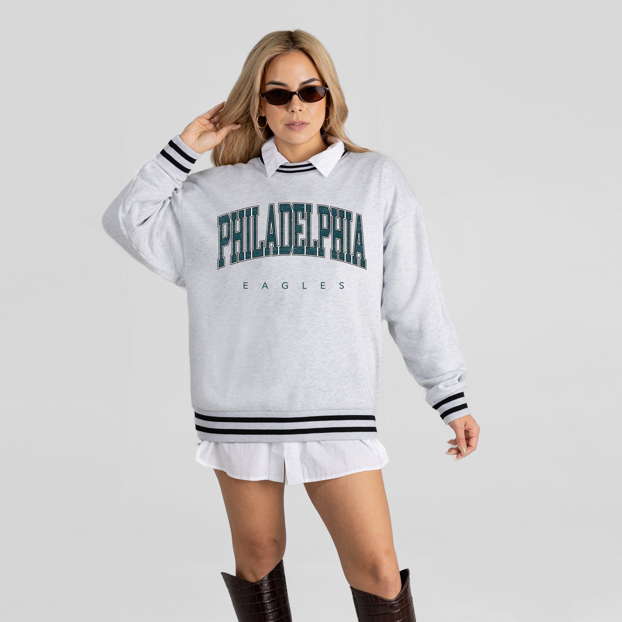 Gameday Couture Women's Ash Philadelphia Eagles Oversized Easy Energy Ringer Stripe Sweatshirt - Ash