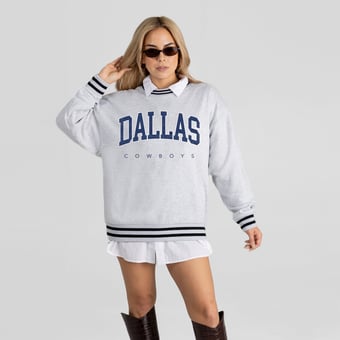 Women's Gameday Couture Ash Dallas Cowboys Oversized Easy Energy Ringer Stripe Sweatshirt