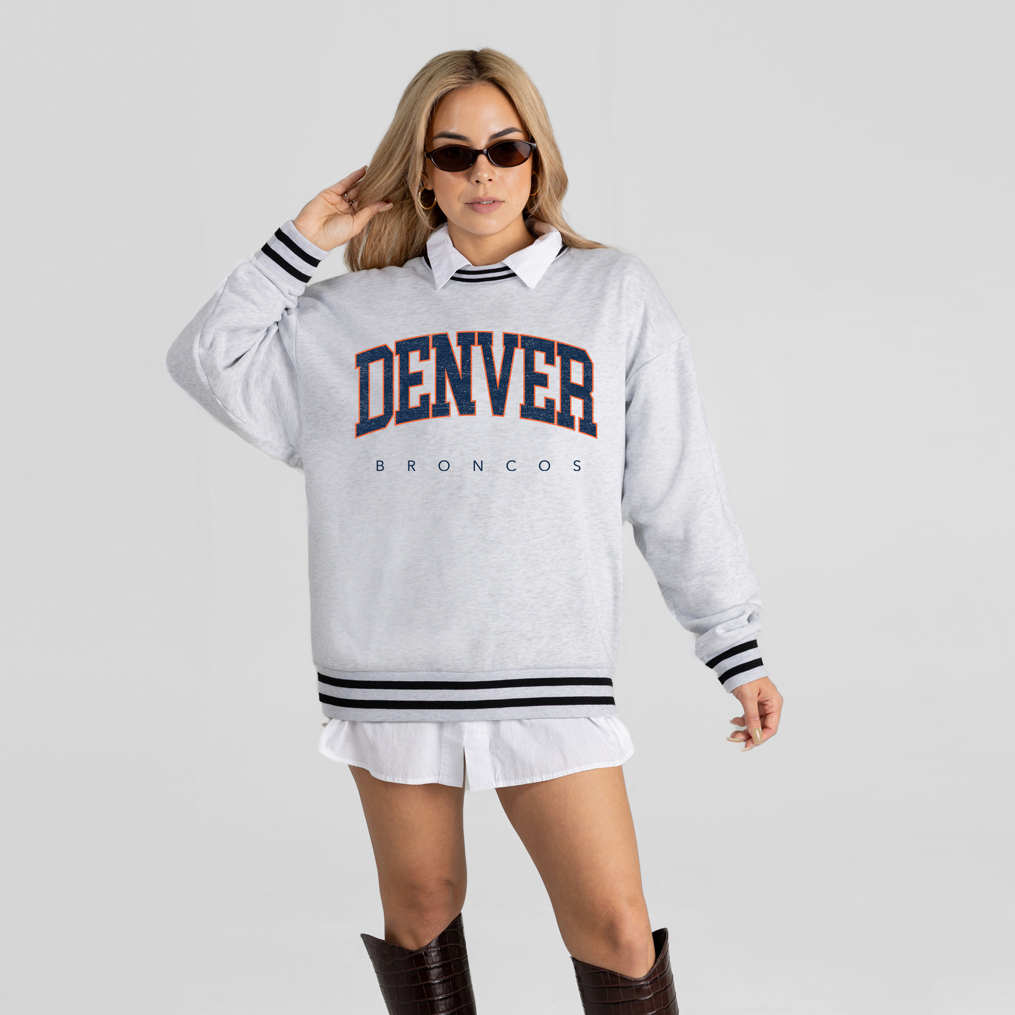 Gameday Couture Women's Ash Denver Broncos Oversized Easy Energy Ringer Stripe Sweatshirt - Ash