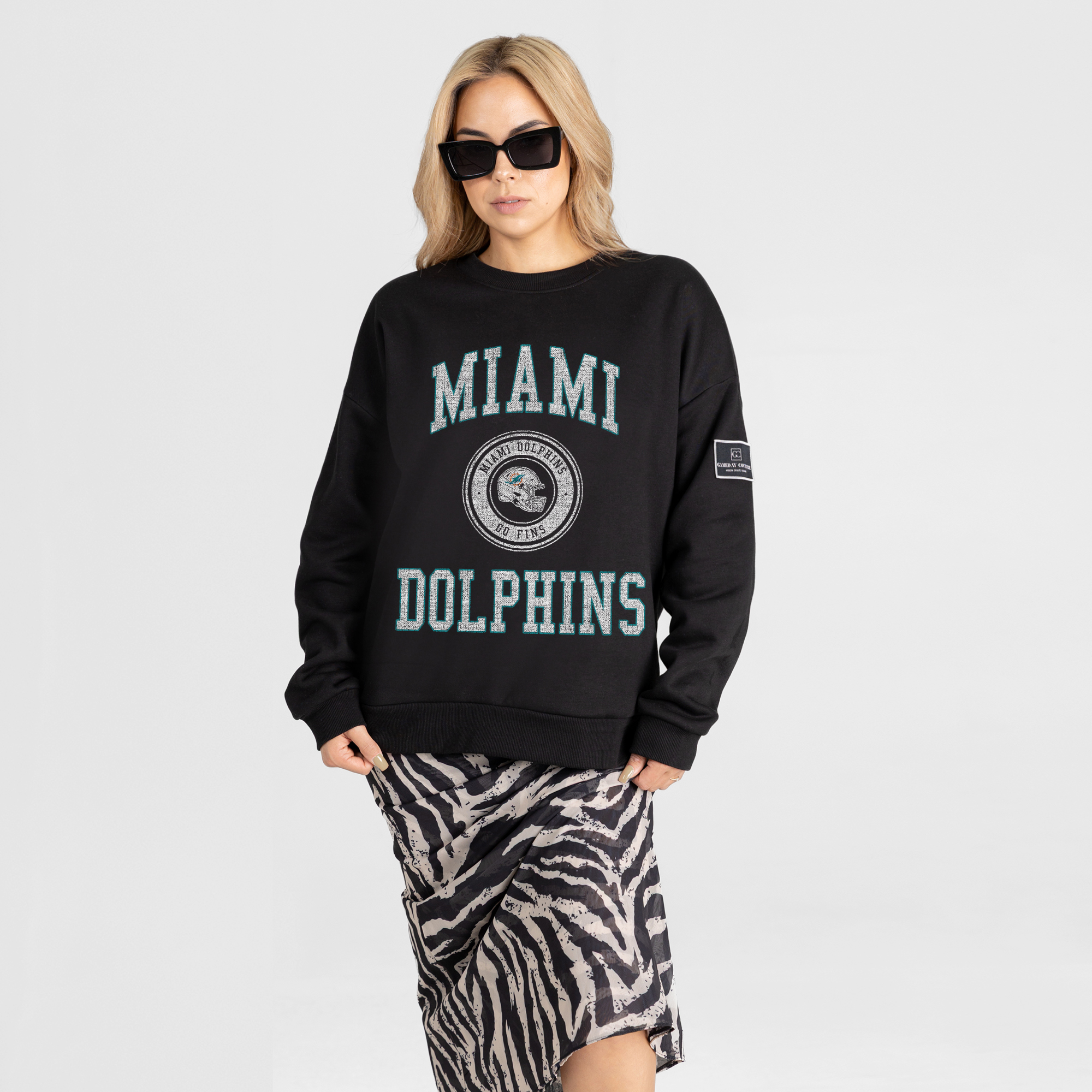 Women's Gameday Couture Black Miami Dolphins Fierce Flow Black Label Premium Drop Shoulder Sweatshirt