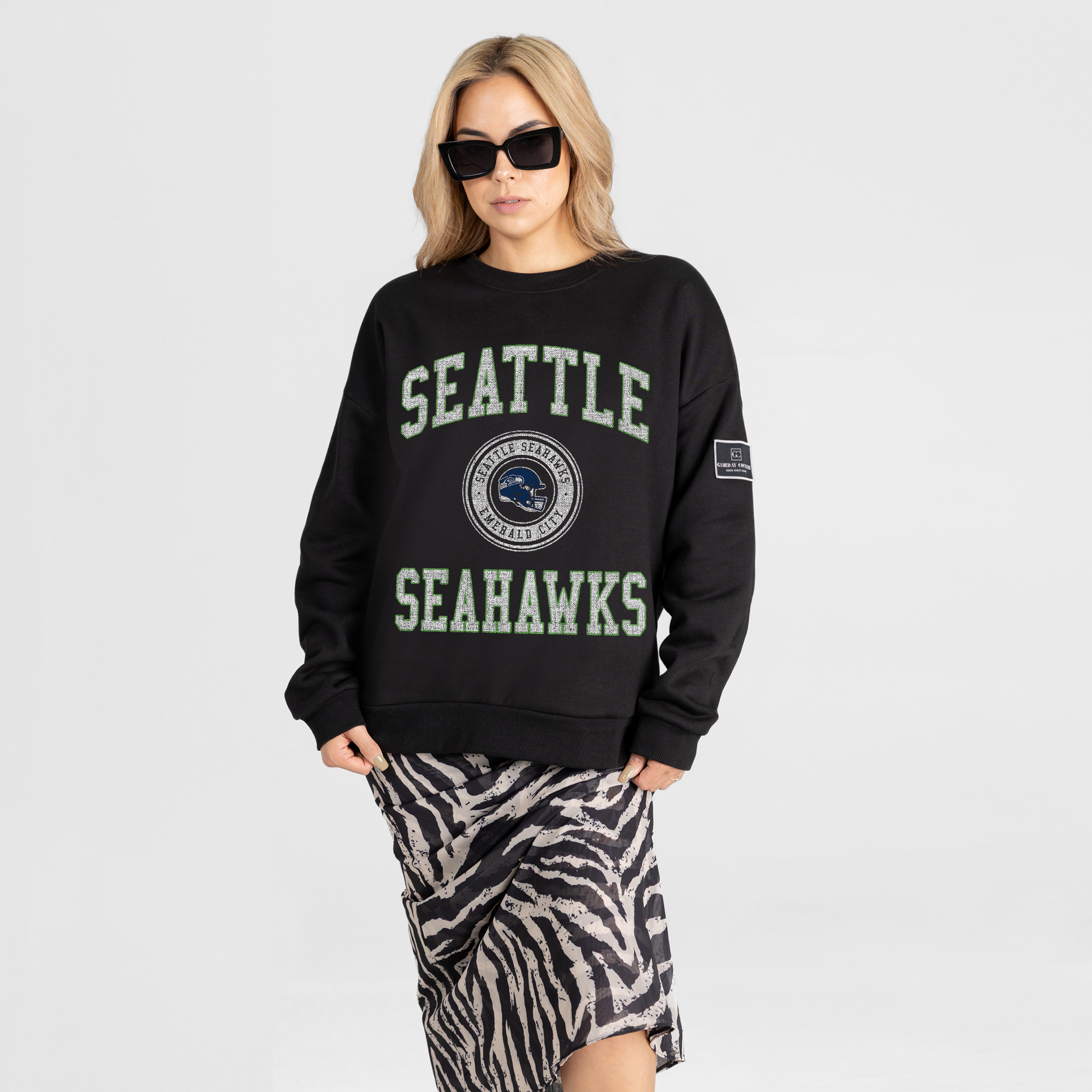 Women's Gameday Couture Black Seattle Seahawks Fierce Flow Black Label Premium Drop Shoulder Sweatshirt