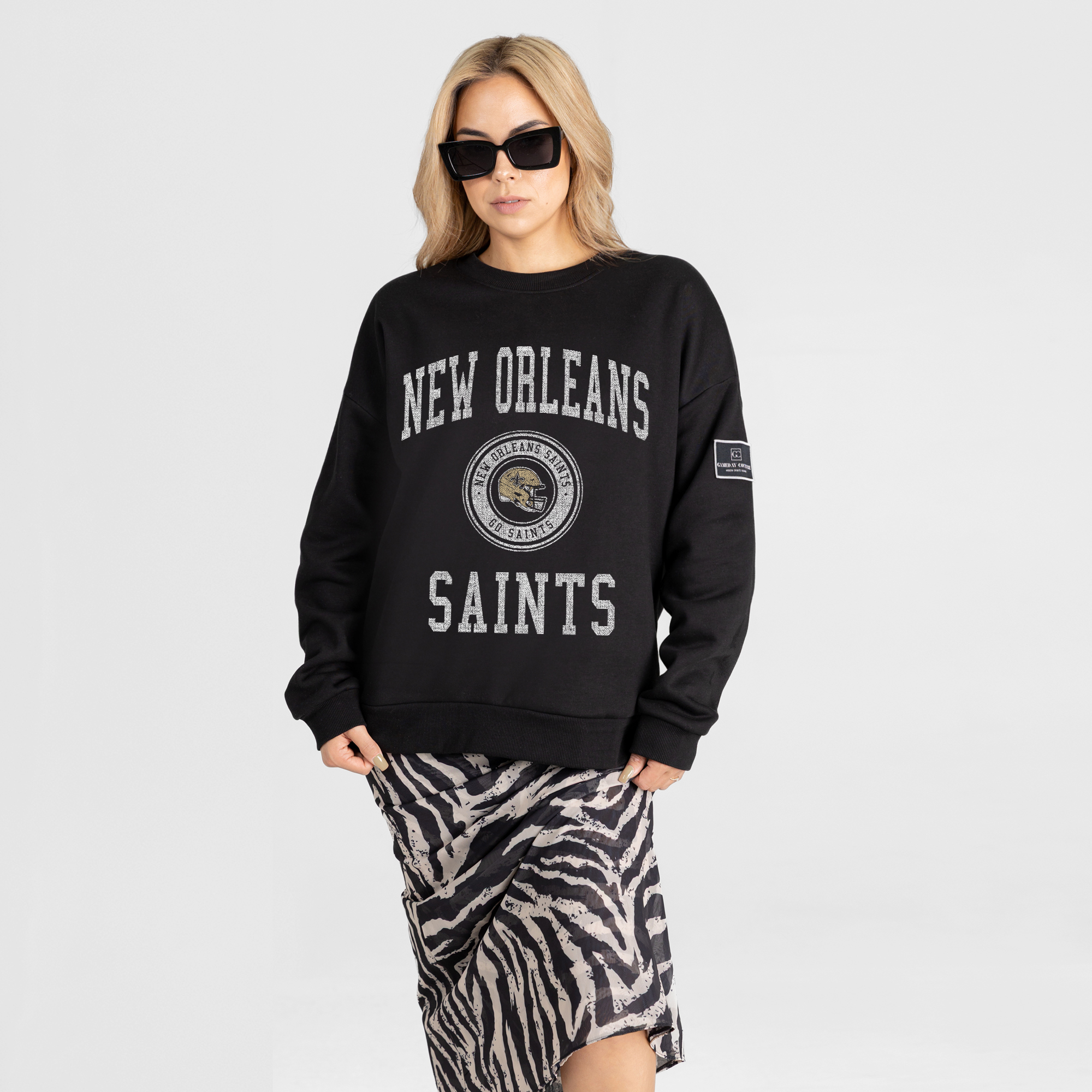 Women's Gameday Couture Black New Orleans Saints Fierce Flow Black Label Premium Drop Shoulder Sweatshirt