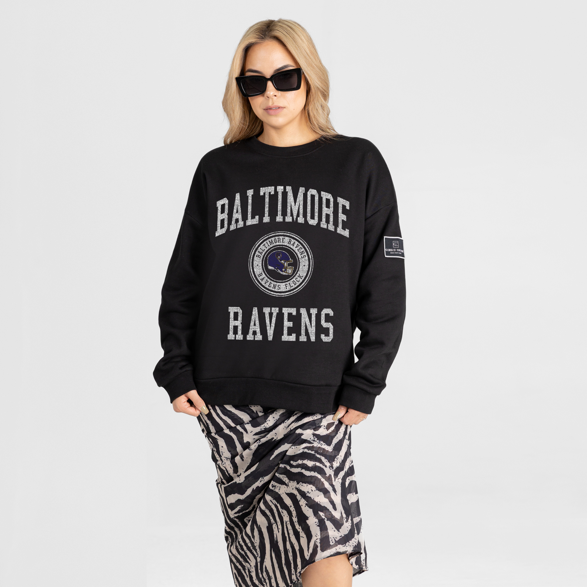 Women's Gameday Couture Black Baltimore Ravens Fierce Flow Black Label Premium Drop Shoulder Sweatshirt