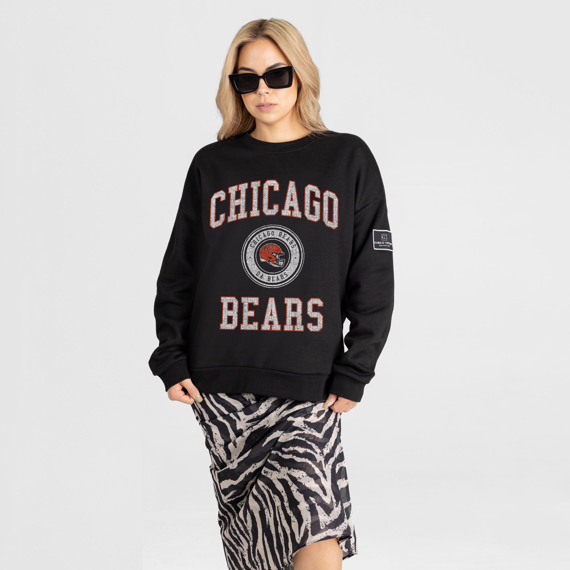 Women's Gameday Couture Black Chicago Bears Fierce Flow Black Label Premium Drop Shoulder Sweatshirt