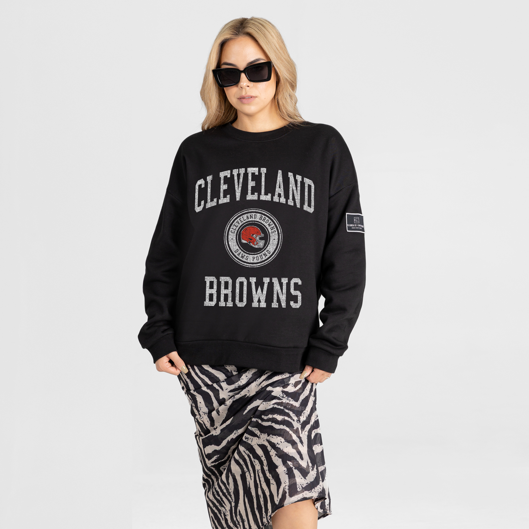 Women's Gameday Couture Black Cleveland Browns Fierce Flow Black Label Premium Drop Shoulder Sweatshirt