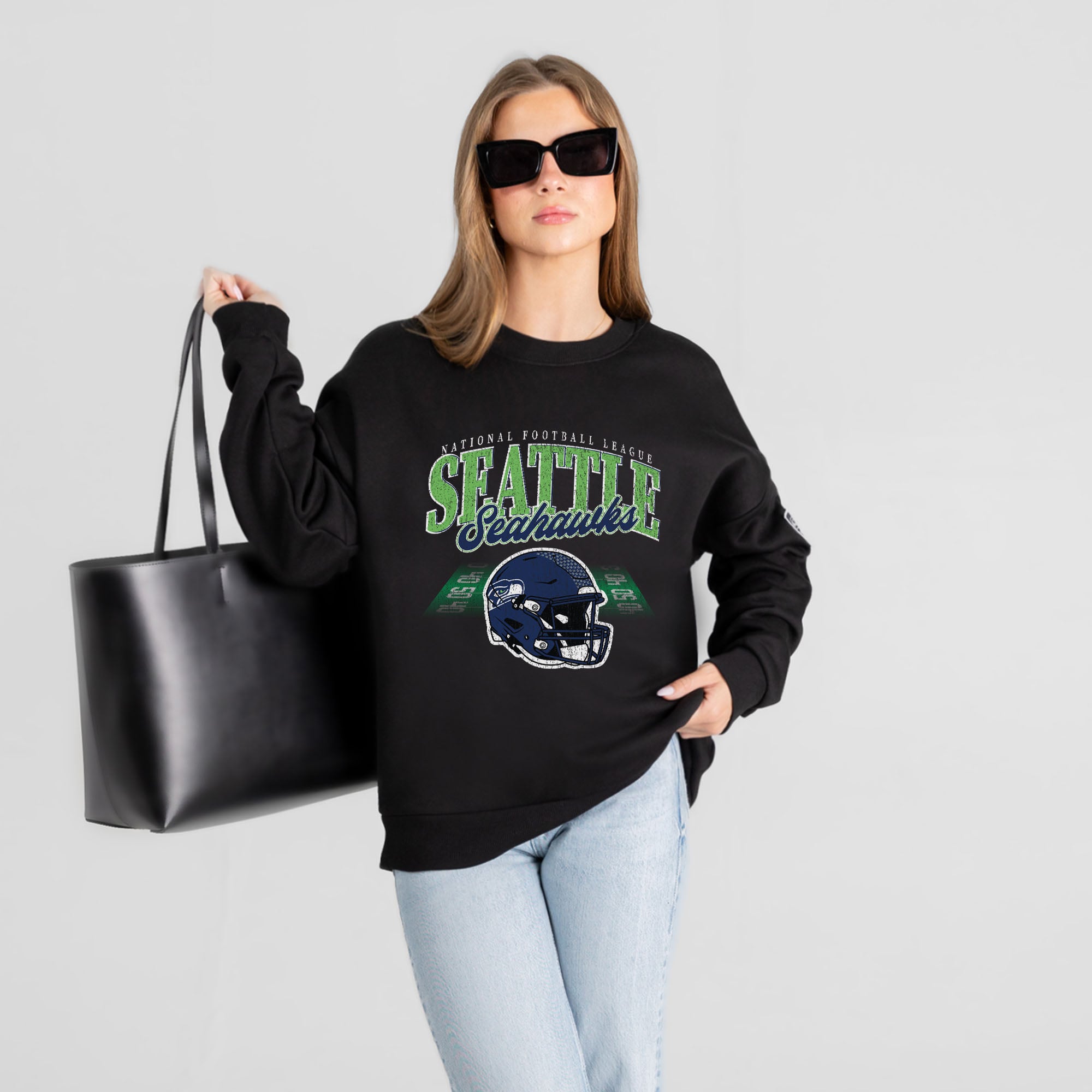 Women’s Gameday Couture Black Seattle Seahawks Field Focus Black Label Premium Drop Shoulder Sweatshirt
