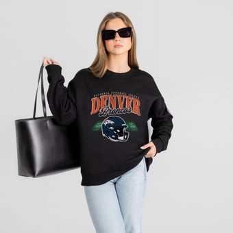 Women's Gameday Couture Black Denver Broncos Field Focus Black Label Premium Drop Shoulder Sweatshirt