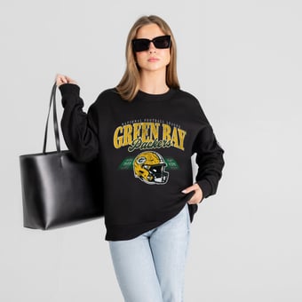 Women's Gameday Couture Black Green Bay Packers Field Focus Black Label Premium Drop Shoulder Sweatshirt
