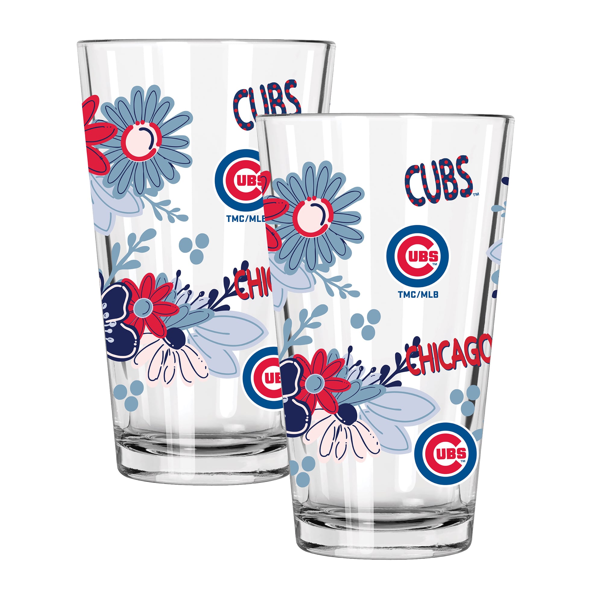 The Memory Company Chicago Cubs Flowers 16oz Pint Glass Two-Piece Set