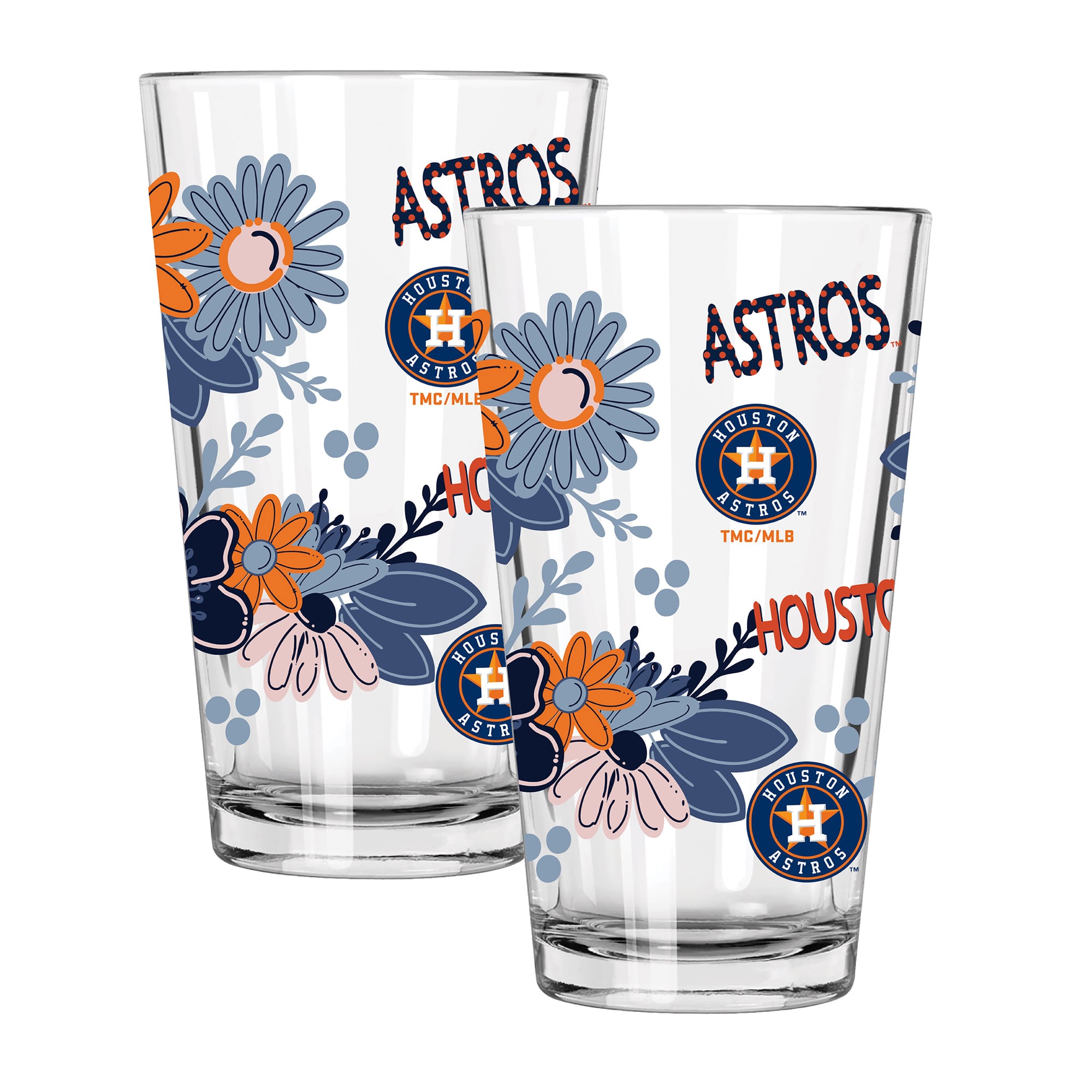 The Memory Company Houston Astros Flowers 16oz Pint Glass Two-Piece Set
