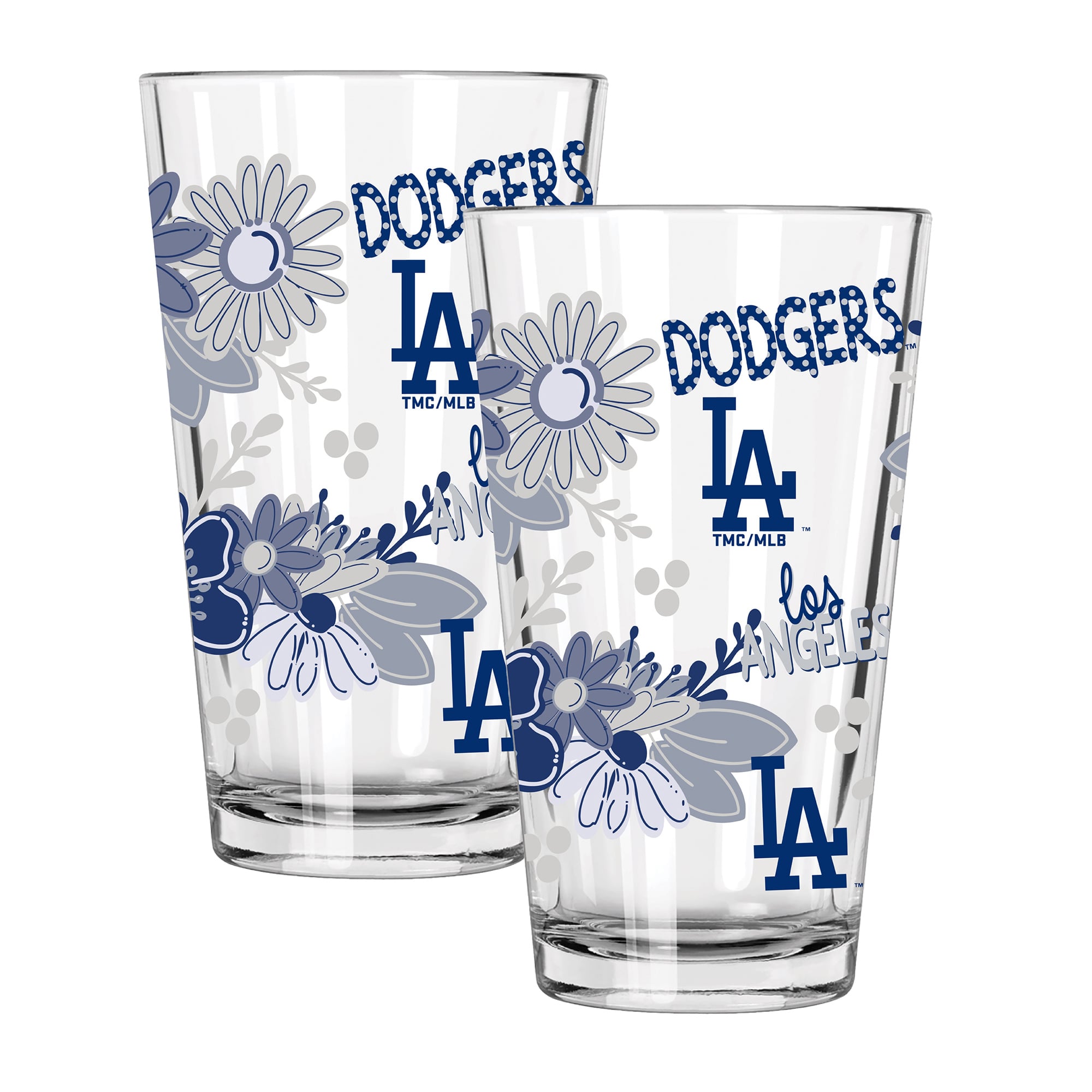 The Memory Company Los Angeles Dodgers Flowers 16oz Pint Glass Two-Piece Set